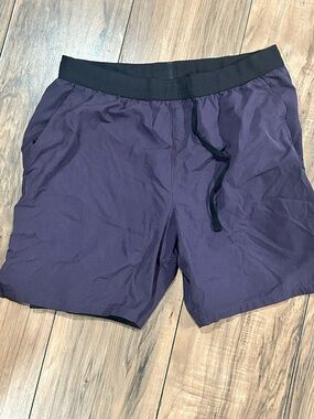 Men's Athletic Drawstring Shorts in Plum with Black Waistband